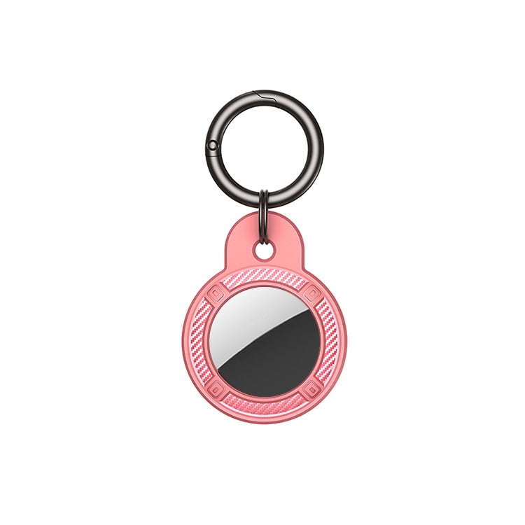 Round Shape Carbon Fiber Anti-fall Case with Keychain Ring for AirTag(Pink) by buy2fix