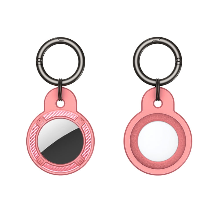 Round Shape Carbon Fiber Anti-fall Case with Keychain Ring for AirTag(Pink) by buy2fix