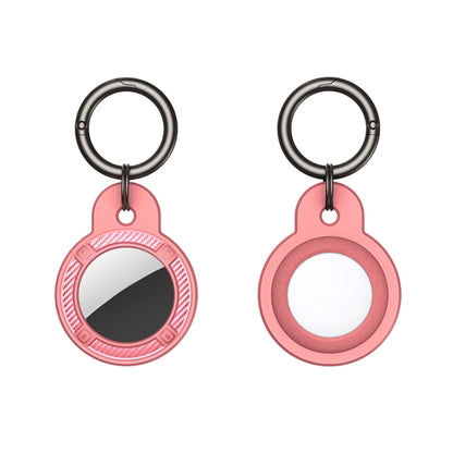 Round Shape Carbon Fiber Anti-fall Case with Keychain Ring for AirTag(Pink) by buy2fix
