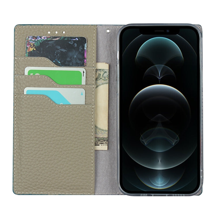 For iPhone 12 / 12 Pro Litchi Genuine Leather Phone Case(Sky Blue) by buy2fix