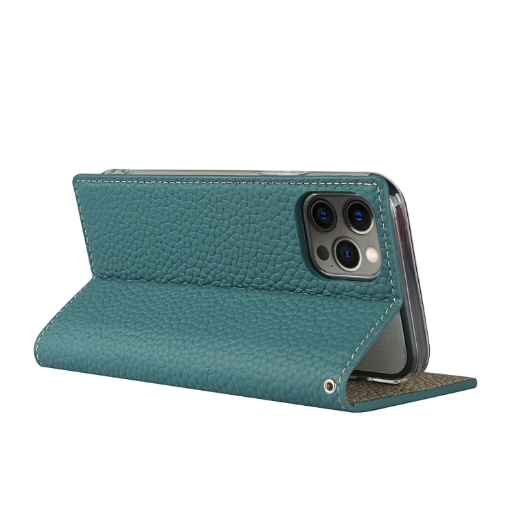 For iPhone 12 / 12 Pro Litchi Genuine Leather Phone Case(Sky Blue) by buy2fix