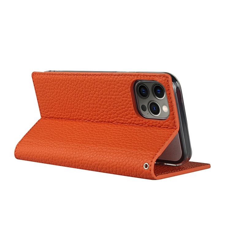 For iPhone 12 / 12 Pro Litchi Genuine Leather Phone Case(Orange) by buy2fix