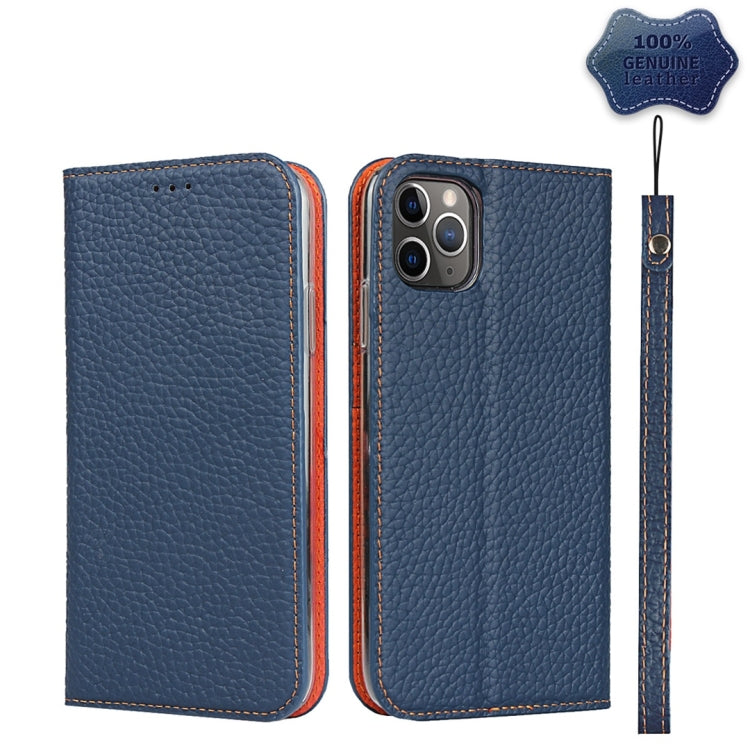 For iPhone 11 Pro Max Litchi Genuine Leather Phone Case (Dark Blue) by buy2fix