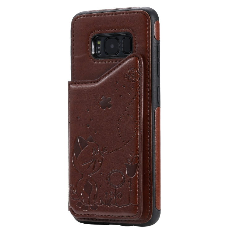 For Galaxy S8 Cat Bee Embossing Pattern Shockproof Protective Case with Card Slots & Photo Frame(Brown) by buy2fix