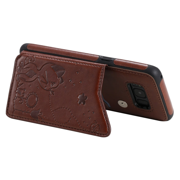 For Galaxy S8 Cat Bee Embossing Pattern Shockproof Protective Case with Card Slots & Photo Frame(Brown) by buy2fix