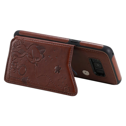 For Galaxy S8 Cat Bee Embossing Pattern Shockproof Protective Case with Card Slots & Photo Frame(Brown) by buy2fix