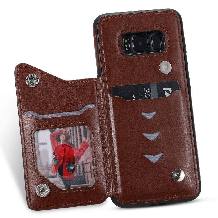 For Galaxy S8 Cat Bee Embossing Pattern Shockproof Protective Case with Card Slots & Photo Frame(Brown) by buy2fix