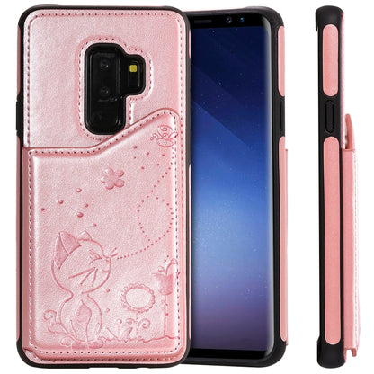 For Galaxy S9 Plus Cat Bee Embossing Pattern Shockproof Protective Case with Card Slots & Photo Frame(Rose Gold) by buy2fix