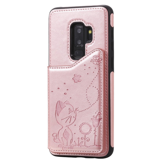 For Galaxy S9 Plus Cat Bee Embossing Pattern Shockproof Protective Case with Card Slots & Photo Frame(Rose Gold) by buy2fix