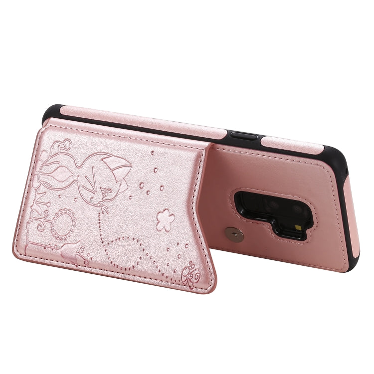 For Galaxy S9 Plus Cat Bee Embossing Pattern Shockproof Protective Case with Card Slots & Photo Frame(Rose Gold) by buy2fix