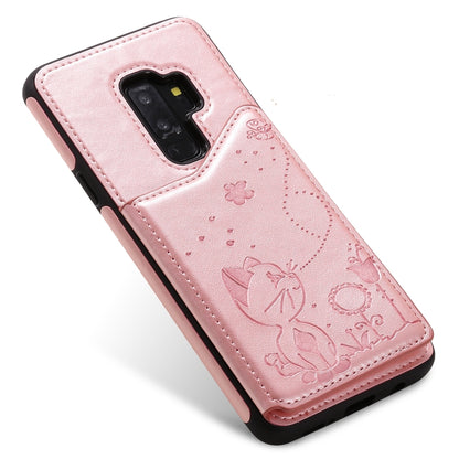 For Galaxy S9 Plus Cat Bee Embossing Pattern Shockproof Protective Case with Card Slots & Photo Frame(Rose Gold) by buy2fix