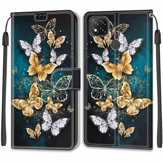 For Xiaomi Redmi 9C Voltage Coloured Drawing Magnetic Clasp Horizontal Flip PU Leather Case with Holder & Card Slots(C20 Gold Silver Flying Butterflies) by buy2fix