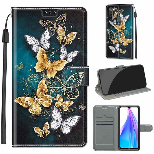 For Xiaomi Redmi Note 8T Voltage Coloured Drawing Magnetic Clasp Horizontal Flip PU Leather Case with Holder & Card Slots(C20 Gold Silver Flying Butterflies) by buy2fix