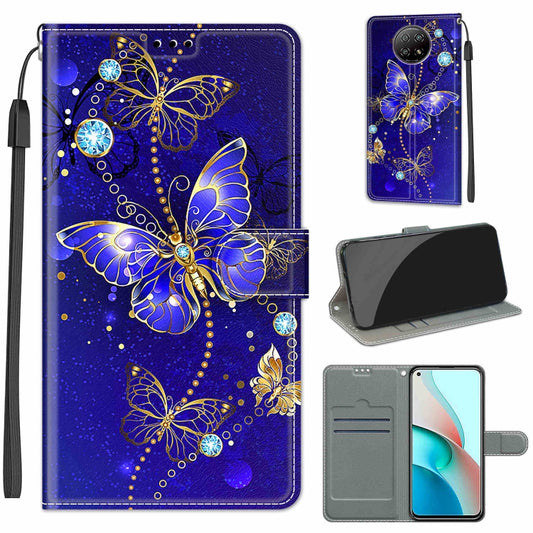 For Xiaomi Redmi Note 9 5G/ 9T Voltage Coloured Drawing Magnetic Clasp Horizontal Flip PU Leather Case with Holder & Card Slots(C11 Blue Golden Chain Butterflies) by buy2fix