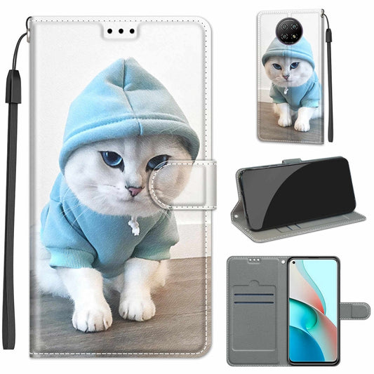 For Xiaomi Redmi Note 9 5G/ 9T Voltage Coloured Drawing Magnetic Clasp Horizontal Flip PU Leather Case with Holder & Card Slots(C15 Blue Sweater White Cat) by buy2fix