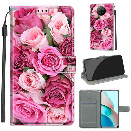 For Xiaomi Redmi Note 9 5G/ 9T Voltage Coloured Drawing Magnetic Clasp Horizontal Flip PU Leather Case with Holder & Card Slots(C17 Green Leaf Pink Rose) by buy2fix