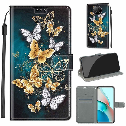 For Xiaomi Redmi Note 9 5G/ 9T Voltage Coloured Drawing Magnetic Clasp Horizontal Flip PU Leather Case with Holder & Card Slots(C20 Gold Silver Flying Butterflies) by buy2fix