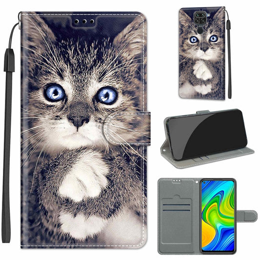 For Xiaomi Redmi Note 9/Redmi 10X 4G Voltage Coloured Drawing Magnetic Clasp Horizontal Flip PU Leather Case with Holder & Card Slots(C02 Fork Hand White Claw Cat) by buy2fix