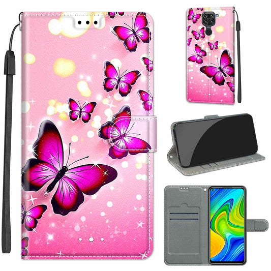 For Xiaomi Redmi Note 9/Redmi 10X 4G Voltage Coloured Drawing Magnetic Clasp Horizontal Flip PU Leather Case with Holder & Card Slots(C03 Gradient Pink Flying Butterflies) by buy2fix