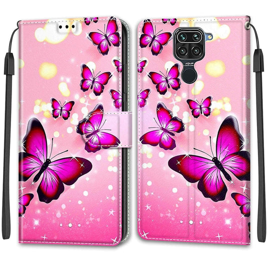 For Xiaomi Redmi Note 9/Redmi 10X 4G Voltage Coloured Drawing Magnetic Clasp Horizontal Flip PU Leather Case with Holder & Card Slots(C03 Gradient Pink Flying Butterflies) by buy2fix
