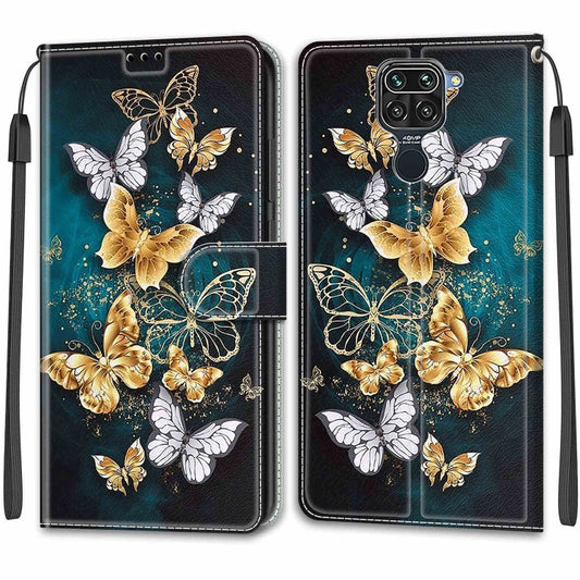 For Xiaomi Redmi Note 9/Redmi 10X 4G Voltage Coloured Drawing Magnetic Clasp Horizontal Flip PU Leather Case with Holder & Card Slots(C20 Gold Silver Flying Butterflies) by buy2fix