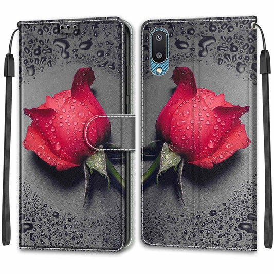 For Samsung Galaxy A02 / M02 Voltage Colored Drawing Magnetic Clasp Horizontal Flip PU Leather Case with Holder & Card Slots(C14 Black Water Drop Rose) by buy2fix
