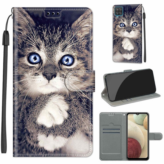 For Samsung Galaxy A12 / M12 Voltage Colored Drawing Magnetic Clasp Horizontal Flip PU Leather Case with Holder & Card Slots(C02 Fork Hand White Claw Cat) by buy2fix