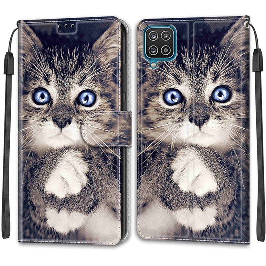 For Samsung Galaxy A12 / M12 Voltage Colored Drawing Magnetic Clasp Horizontal Flip PU Leather Case with Holder & Card Slots(C02 Fork Hand White Claw Cat) by buy2fix