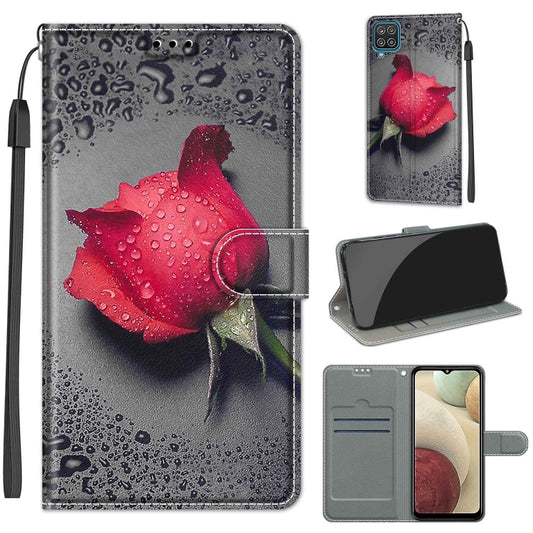 For Samsung Galaxy A12 / M12 Voltage Colored Drawing Magnetic Clasp Horizontal Flip PU Leather Case with Holder & Card Slots(C14 Black Water Drop Rose) by buy2fix