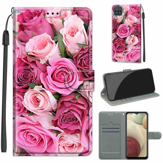 For Samsung Galaxy A12 / M12 Voltage Colored Drawing Magnetic Clasp Horizontal Flip PU Leather Case with Holder & Card Slots(C17 Green Leaf Pink Rose) by buy2fix