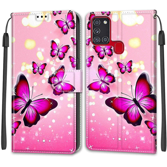 For Samsung Galaxy A21s Voltage Colored Drawing Magnetic Clasp Horizontal Flip PU Leather Case with Holder & Card Slots(C03 Gradient Pink Flying Butterflies) by buy2fix