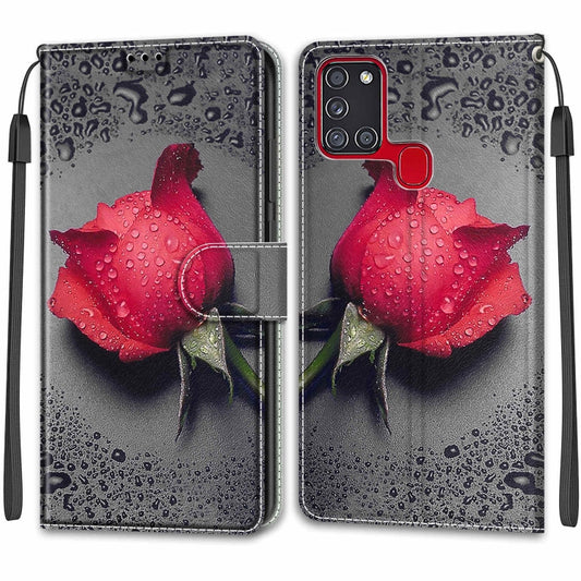 For Samsung Galaxy A21s Voltage Colored Drawing Magnetic Clasp Horizontal Flip PU Leather Case with Holder & Card Slots(C14 Black Water Drop Rose) by buy2fix
