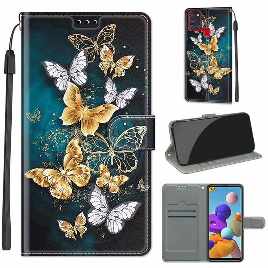 For Samsung Galaxy A21s Voltage Colored Drawing Magnetic Clasp Horizontal Flip PU Leather Case with Holder & Card Slots(C20 Gold Silver Flying Butterflies) by buy2fix