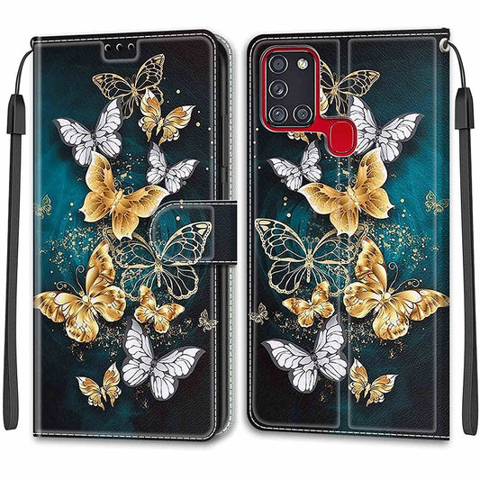 For Samsung Galaxy A21s Voltage Colored Drawing Magnetic Clasp Horizontal Flip PU Leather Case with Holder & Card Slots(C20 Gold Silver Flying Butterflies) by buy2fix