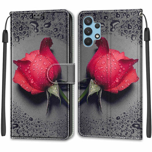 For Samsung Galaxy A32 4G Voltage Colored Drawing Magnetic Clasp Horizontal Flip PU Leather Case with Holder & Card Slots(C14 Black Water Drop Rose) by buy2fix