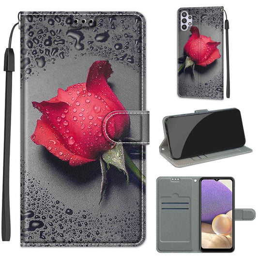 For Samsung Galaxy A32 5G Voltage Colored Drawing Magnetic Clasp Horizontal Flip PU Leather Case with Holder & Card Slots(C14 Black Water Drop Rose) by buy2fix