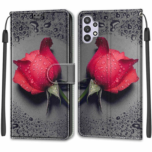 For Samsung Galaxy A32 5G Voltage Colored Drawing Magnetic Clasp Horizontal Flip PU Leather Case with Holder & Card Slots(C14 Black Water Drop Rose) by buy2fix