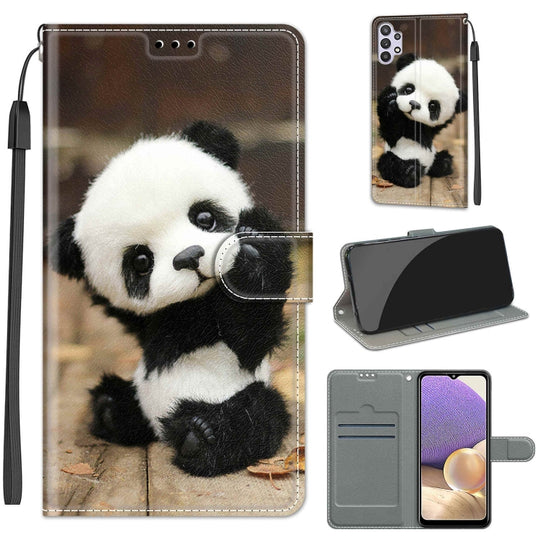 For Samsung Galaxy A32 5G Voltage Colored Drawing Magnetic Clasp Horizontal Flip PU Leather Case with Holder & Card Slots(C18 Wood Board Panda)