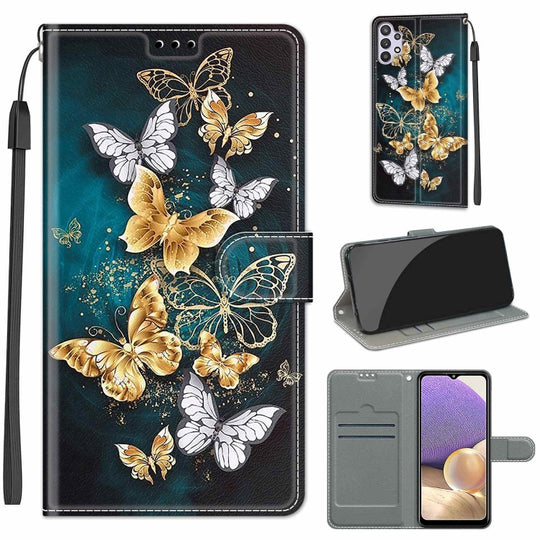 For Samsung Galaxy A32 5G Voltage Colored Drawing Magnetic Clasp Horizontal Flip PU Leather Case with Holder & Card Slots(C20 Gold Silver Flying Butterflies)