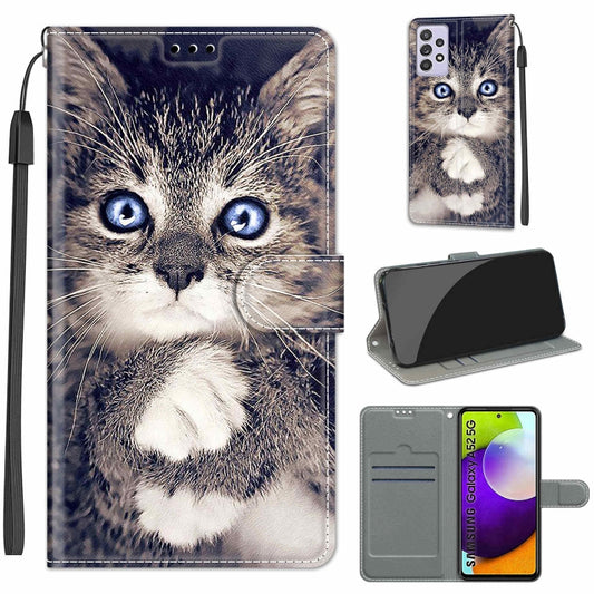 For Samsung Galaxy A52 5G Voltage Colored Drawing Magnetic Clasp Horizontal Flip PU Leather Case with Holder & Card Slots(C02 Fork Hand White Claw Cat) by buy2fix