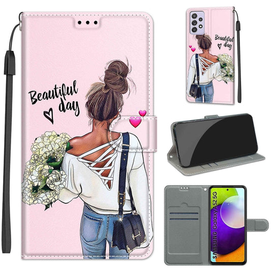 For Samsung Galaxy A52 5G Voltage Colored Drawing Magnetic Clasp Horizontal Flip PU Leather Case with Holder & Card Slots(C09 Hug Flower) by buy2fix