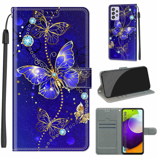 For Samsung Galaxy A52 5G Voltage Colored Drawing Magnetic Clasp Horizontal Flip PU Leather Case with Holder & Card Slots(C11 Blue Golden Chain Butterflies) by buy2fix