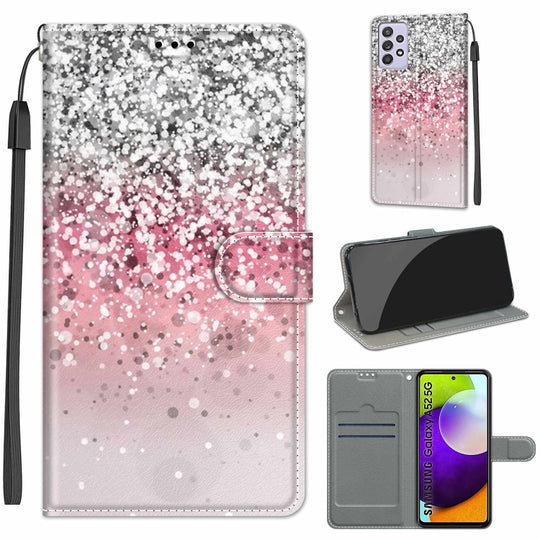 For Samsung Galaxy A52 5G Voltage Colored Drawing Magnetic Clasp Horizontal Flip PU Leather Case with Holder & Card Slots(C13 Silver Pink Glitter)