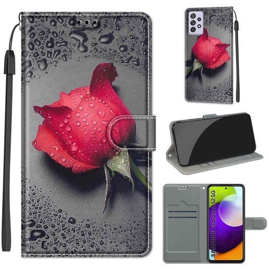 For Samsung Galaxy A52 5G Voltage Colored Drawing Magnetic Clasp Horizontal Flip PU Leather Case with Holder & Card Slots(C14 Black Water Drop Rose) by buy2fix