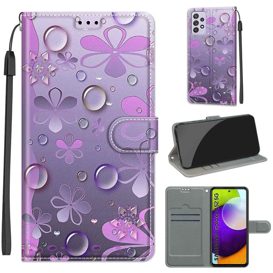 For Samsung Galaxy A52 5G Voltage Colored Drawing Magnetic Clasp Horizontal Flip PU Leather Case with Holder & Card Slots(C16 Water Drop Six Petal Flower) by buy2fix
