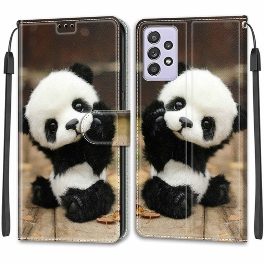 For Samsung Galaxy A52 5G Voltage Colored Drawing Magnetic Clasp Horizontal Flip PU Leather Case with Holder & Card Slots(C18 Wood Board Panda) by buy2fix