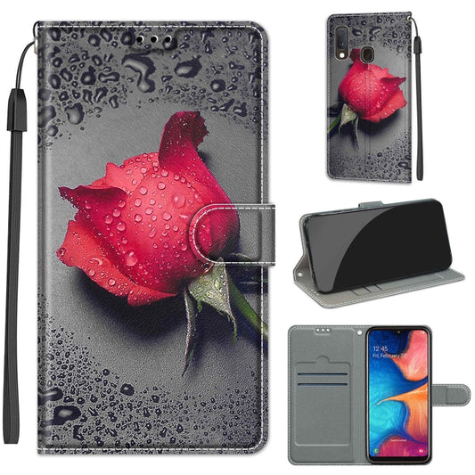 For Samsung Galaxy A20e Voltage Colored Drawing Magnetic Clasp Horizontal Flip PU Leather Case with Holder & Card Slots(C14 Black Water Drop Rose) by buy2fix