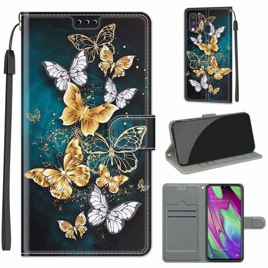 For Samsung Galaxy A40 Voltage Colored Drawing Magnetic Clasp Horizontal Flip PU Leather Case with Holder & Card Slots(C20 Gold Silver Flying Butterflies) by buy2fix