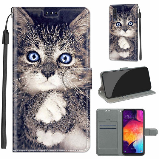 For Samsung Galaxy A50 Voltage Colored Drawing Magnetic Clasp Horizontal Flip PU Leather Case with Holder & Card Slots(C02 Fork Hand White Claw Cat) by buy2fix