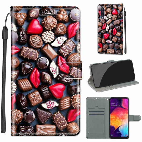 For Samsung Galaxy A50 Voltage Colored Drawing Magnetic Clasp Horizontal Flip PU Leather Case with Holder & Card Slots(C06 Red Lip Chocolate)